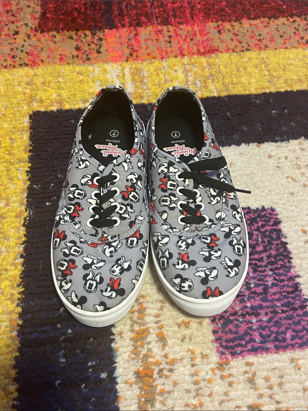 Women’s Minnie Mouse Grey Canvas Sneakers with Red Accents